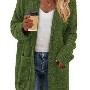 Chunky Fuzzy Knit Open Front Oversized Cardigan Sweater Cozy Chic